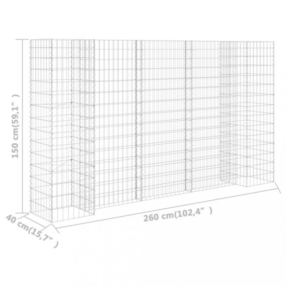 H alakú acéldrót virágtartó gabion 260 x 40 x 150 cm