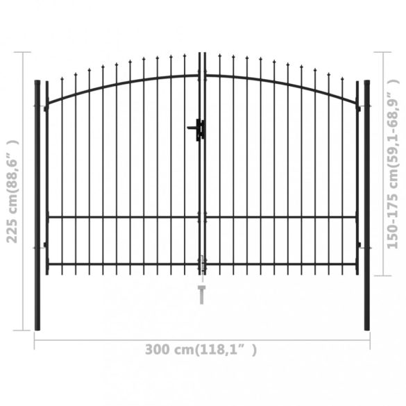 Woerden kerítéskapu kétszárnyú tüskés tetejű ajtóval 299,5 x 224,5 cm