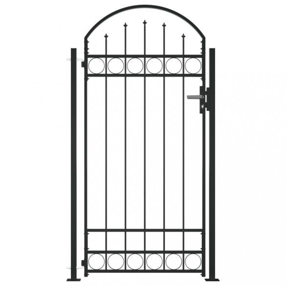 fekete kerítéskapu ASSEN íves tetejű és 2 oszloppal 105 x 170 cm