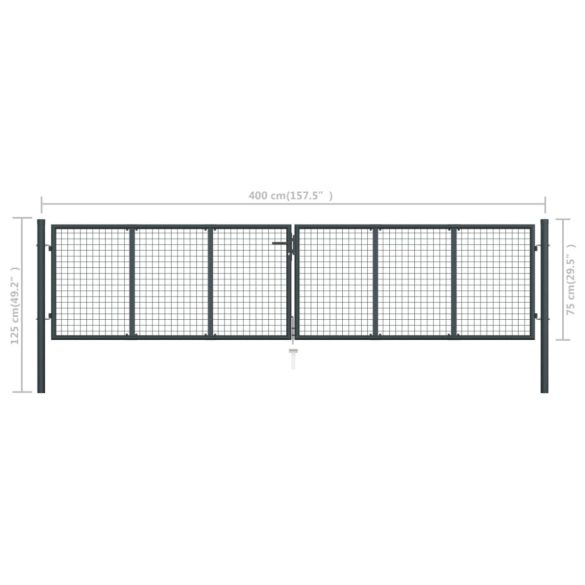 szürke horganyzott acél hálós kerti kapu 400 x 75 cm