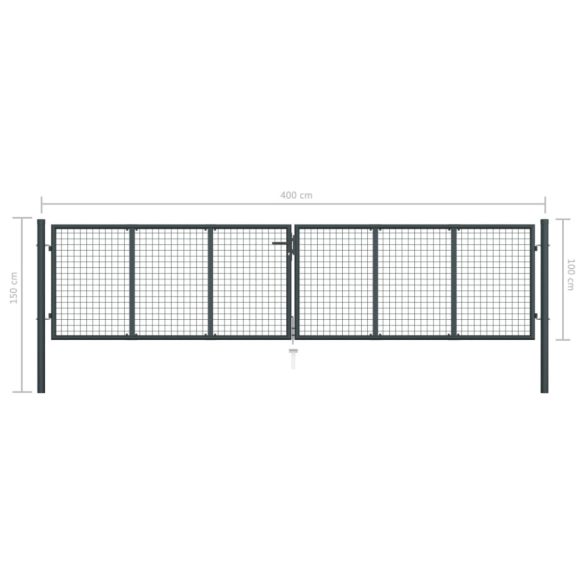 szürke horganyzott acél hálós kerti kapu 400 x 100 cm