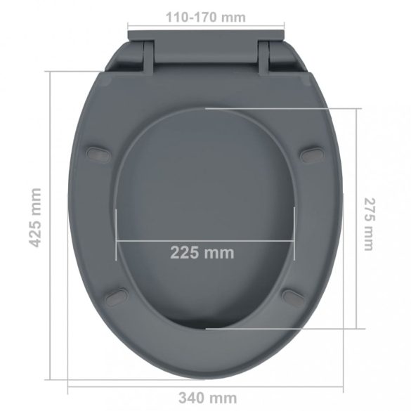 szürke ovális WC-ülőke lassan csukódó fedéllel