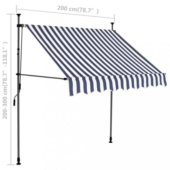 kék és fehér kézzel kihúzható LED-es napellenző 200 cm