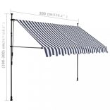 kék és fehér kézzel kihúzható LED-es napellenző 300 cm