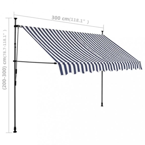 kék és fehér kézzel kihúzható LED-es napellenző 300 cm