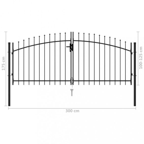 kerítéskapu Woerden kétszárnyú tüskés tetejű ajtóval 299,5x174,5 cm