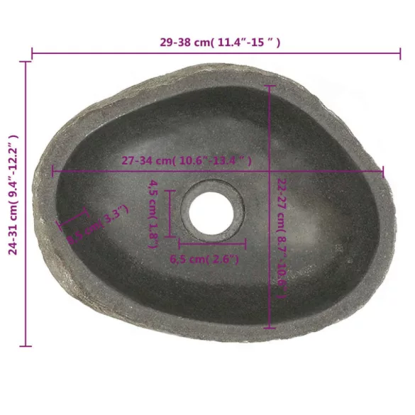 ovális folyami kő mosdókagyló (29-38) x (24-31) cm
