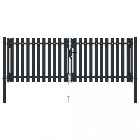 antracit színű, kétszárnyú acél kerítéskapu 300 x 75 cm
