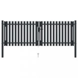 antracit színű, kétszárnyú acél kerítéskapu 300 x 100 cm