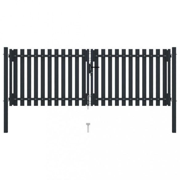 antracit színű, kétszárnyú acél kerítéskapu 300 x 100 cm