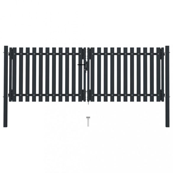 antracit színű, kétszárnyú acél kerítéskapu 300 x 125 cm