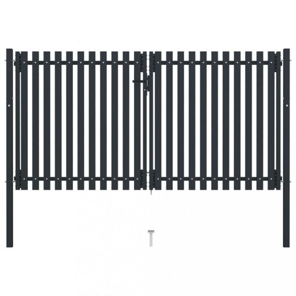 antracit színű, kétszárnyú acél kerítéskapu 300 x 150 cm