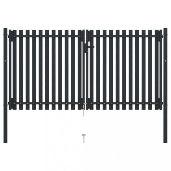 antracit színű, kétszárnyú acél kerítéskapu 300 x 150 cm