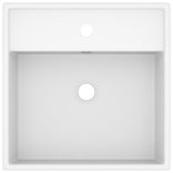 négyszög alakú matt fehér kerámia mosdókagyló túlfolyóval 41 x 41 cm