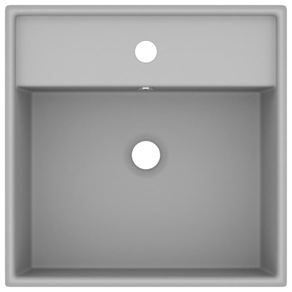 négyszög alakú matt világosszürke kerámia mosdókagyló túlfolyóval 41 x 41 cm