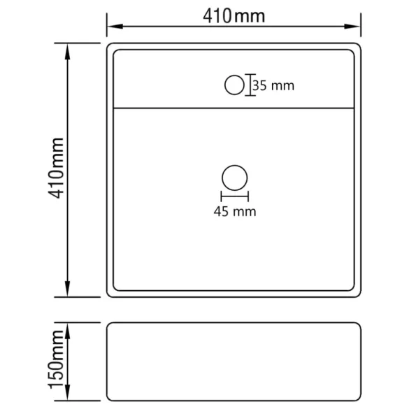 négyszög alakú matt krémszínű kerámia mosdókagyló túlfolyóval 41 x 41 cm