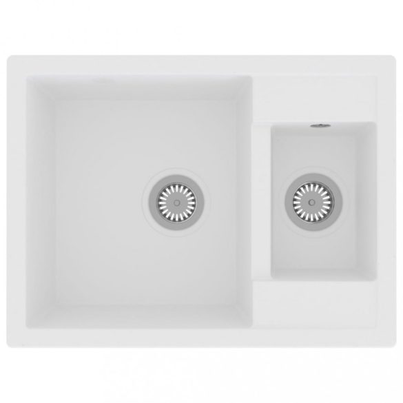 fehér gránit 2 medencés konyhai mosogató túlfolyóval