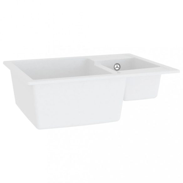 fehér gránit 2 medencés konyhai mosogató túlfolyóval