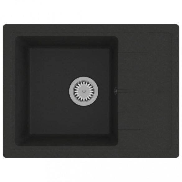 fekete gránit ovális konyhai mosogatótálca túlfolyóval