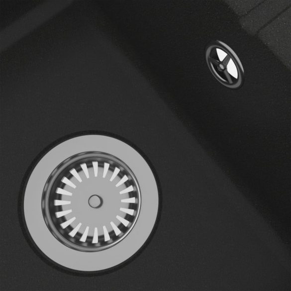 fekete gránit ovális konyhai mosogatótálca túlfolyóval