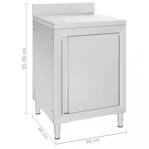 rozsdamentes acél kereskedelmi munkapult szekrénnyel 60x60x96 cm