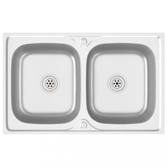 ezüst rozsdamentes acél dupla konyhamosogató 800 x 500 x 155 mm