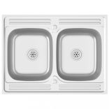 ezüst rozsdamentes acél dupla konyhamosogató 800 x 600 x 155 mm