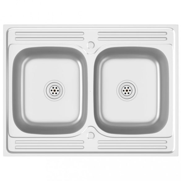 ezüst rozsdamentes acél dupla konyhamosogató 800 x 600 x 155 mm