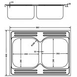 ezüst rozsdamentes acél dupla konyhamosogató 800 x 600 x 155 mm