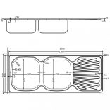 ezüst rozsdamentes acél dupla konyhamosogató 1200x500x155 mm
