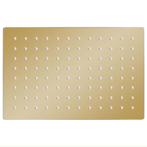 aranyszínű négyszögletes rozsdamentes acél esőztető zuhanyfej 30x20 cm