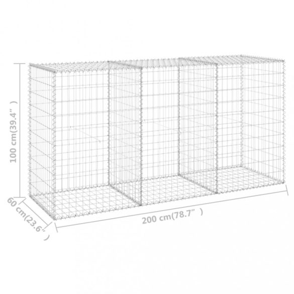 horganyzott acél gabion fal fedéllel 200 x 60 x 100 cm