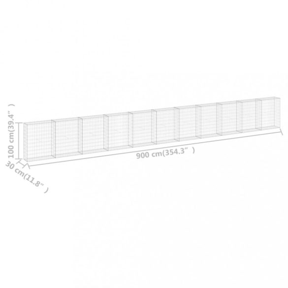 horganyzott acél gabion fal fedéllel 900 x 30 x 100 cm