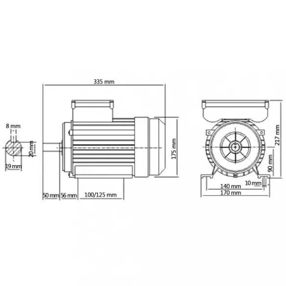 2 pólusú egyfázisú alumínium villanymotor 1,5kW / 2 LE 2800 f/p