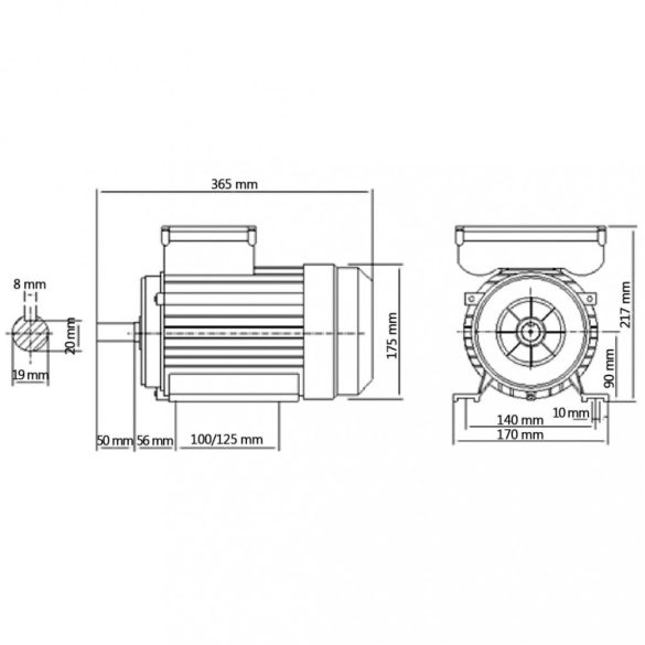 2 pólusú egyfázisú alumínium villanymotor 2,2kW / 3LE 2800 f/p