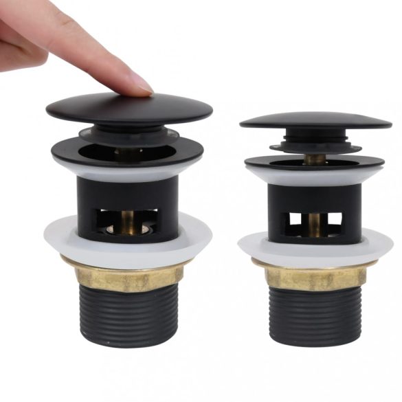 fekete nyomógombos leeresztőszelep túlfolyóval 6,4x6,4x9,1 cm