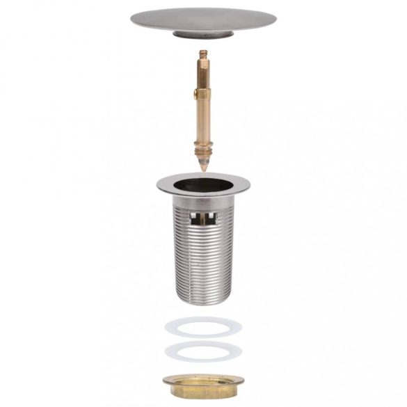 ezüst nyomógombos leeresztőszelep túlfolyóval 6,4x6,4x9,1 cm