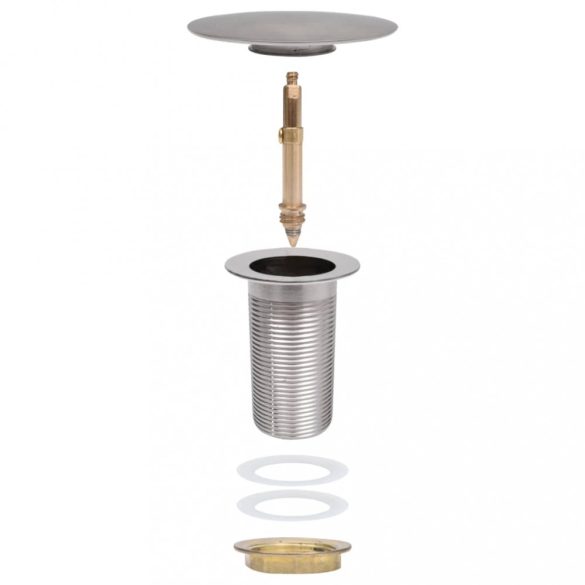 krómszínű nyomógombos leeresztő túlfolyó nélkül 6,4x6,4x9,1 cm