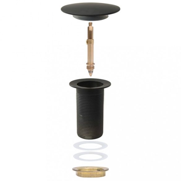 fekete nyomógombos leeresztő túlfolyó nélkül 6,4 x 6,4 x 9,1 cm