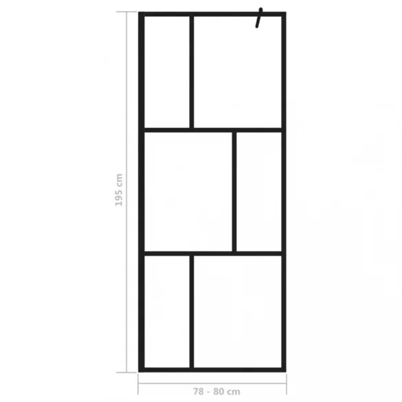 fekete zuhanyfal edzett üveggel 80 x 195 cm