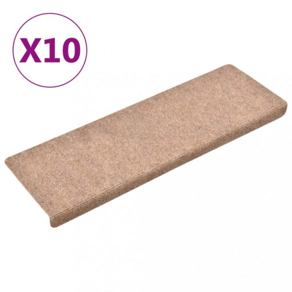 10 db öntapadós lépcsőszőnyegek, világosbarna, téglalap alakú széllel, 65 x 21 x 4 cm