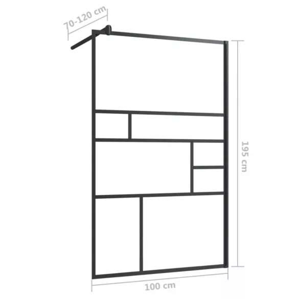 fekete zuhanyfal átlátszó ESG üveggel 100 x 195 cm
