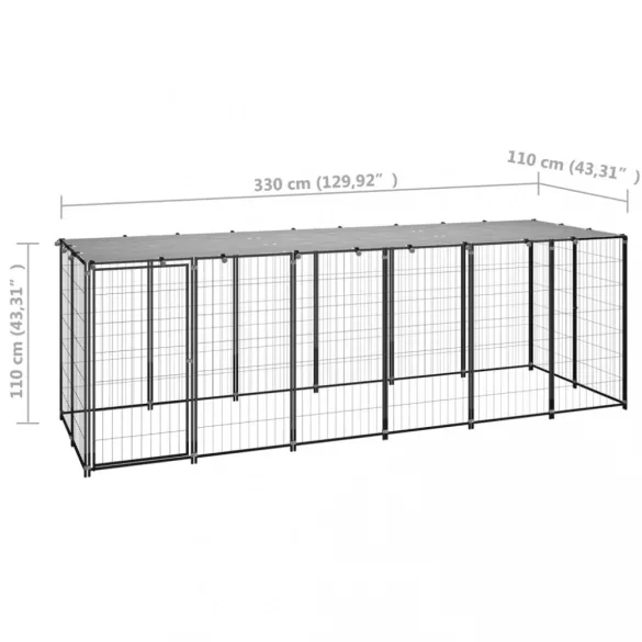 fekete acél kutyakennel 330 x 110 x 110 cm