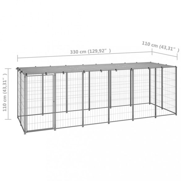 ezüstszínű acél kutyakennel 330 x 110 x 110 cm