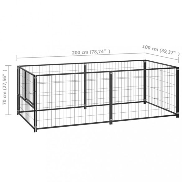 fekete acél kutyakennel 200 x 100 x 70 cm