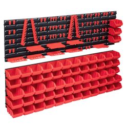   141 darabos piros és fekete tárolódoboz szett fali panelekkel