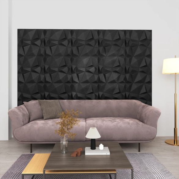 24 darab gyémánt fekete 3D fali panel 50 x 50 cm 6 m²