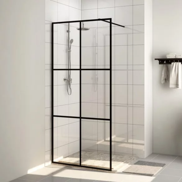 fekete zuhanyfal átlátszó ESG üveggel 80 x 195 cm