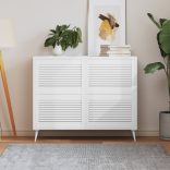 4 db fehér tömör fenyőfa lamellás szekrényajtó 39,5 x 59,4 cm