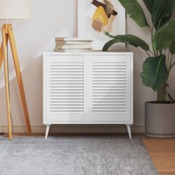   2 db fehér tömör fenyőfa lamellás szekrényajtó 61,5 x 39,4 cm